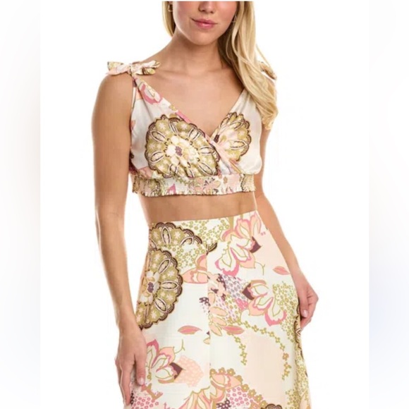 AREA Pink and Green Pleated Crop Top A-Line NWT - Picture 2 of 4